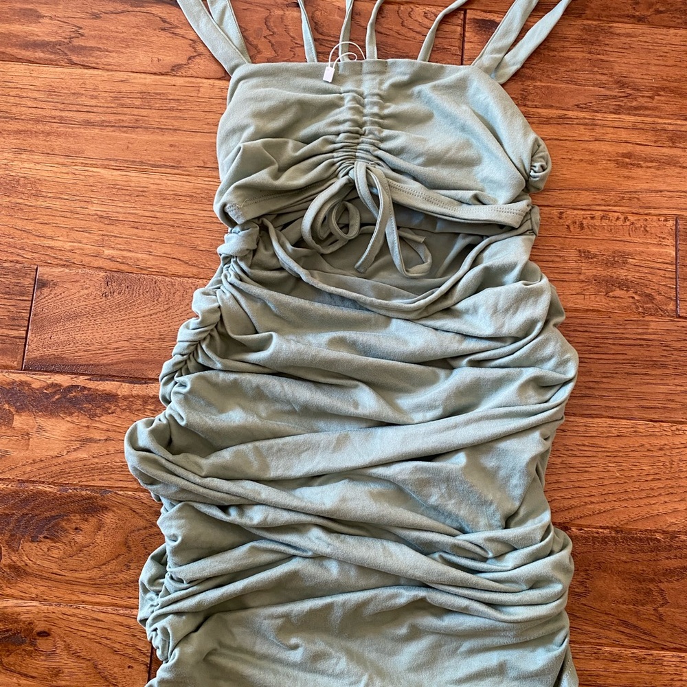 Elegant Ruched Mini Dress in Sage Green